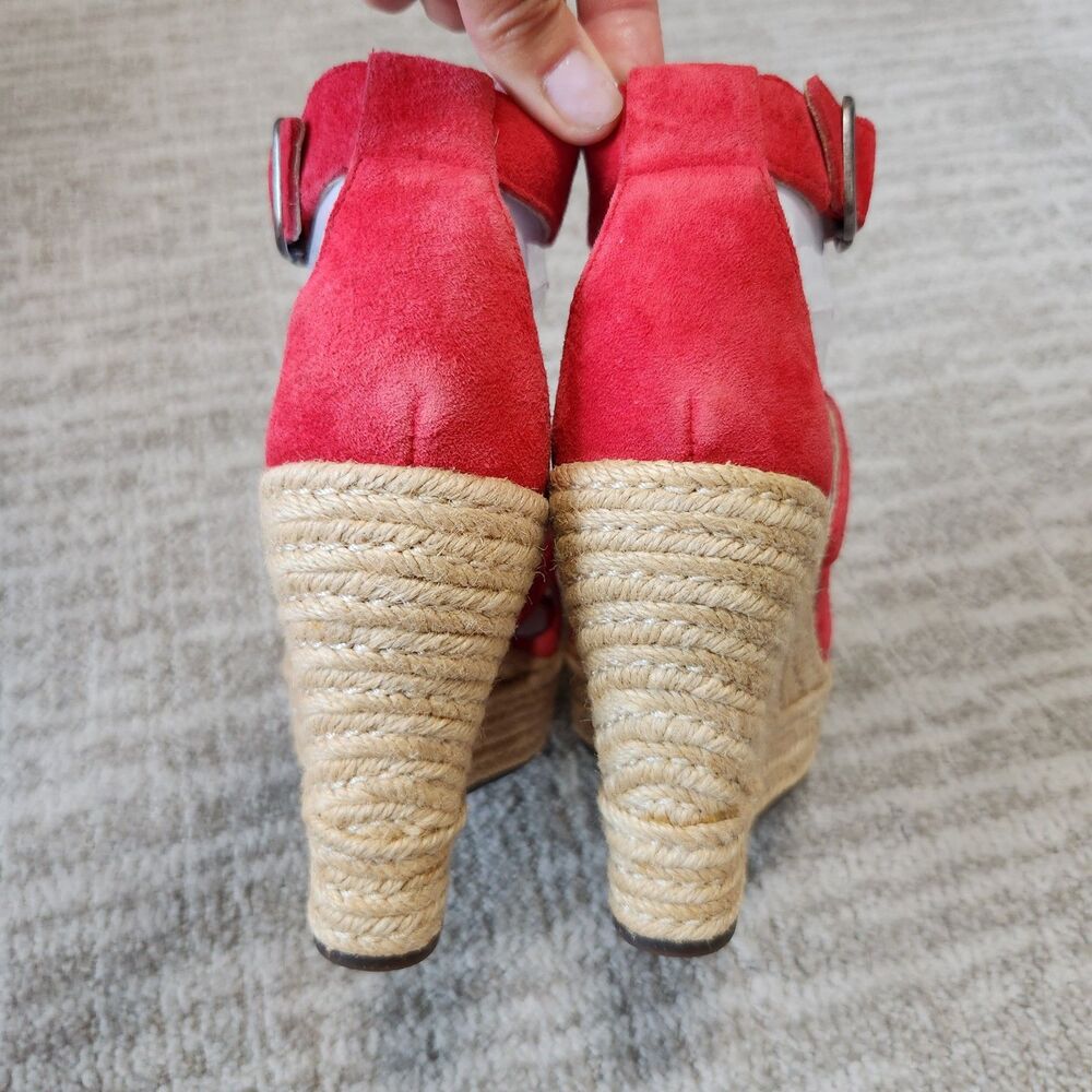 UGG Lauri espadrille platform wedge sandals red suede size 6.5 - Picture 6 of 11